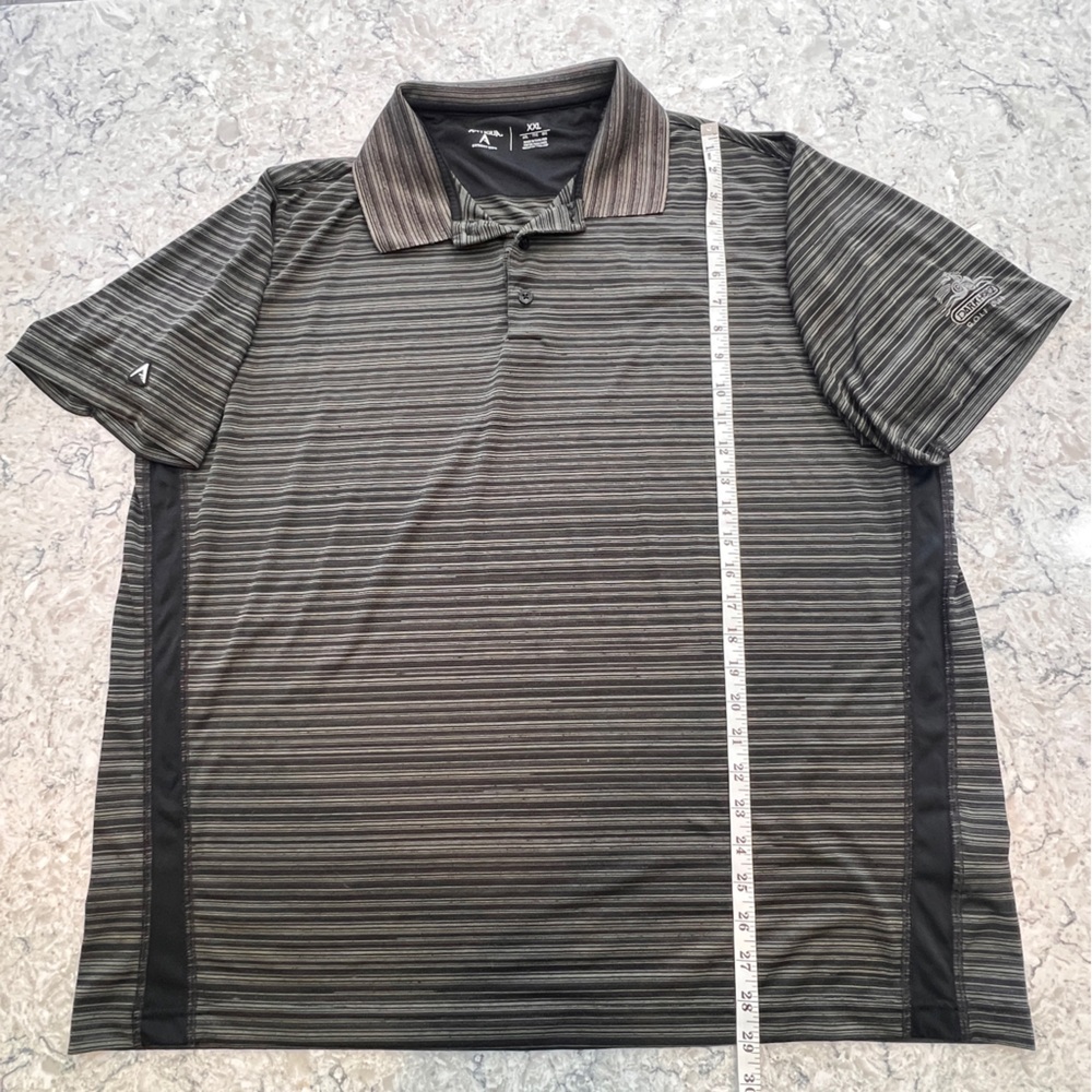 Men’s Antigua Black and White Striped Short Sleeve Polo Shirt